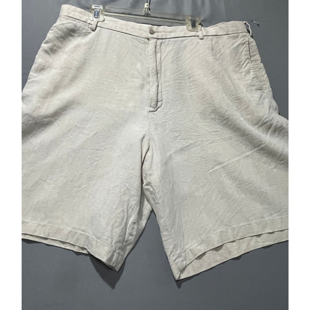 Mens Beige Linen Flat Front Casual Shorts Size 42 Waist Lightweight Summer